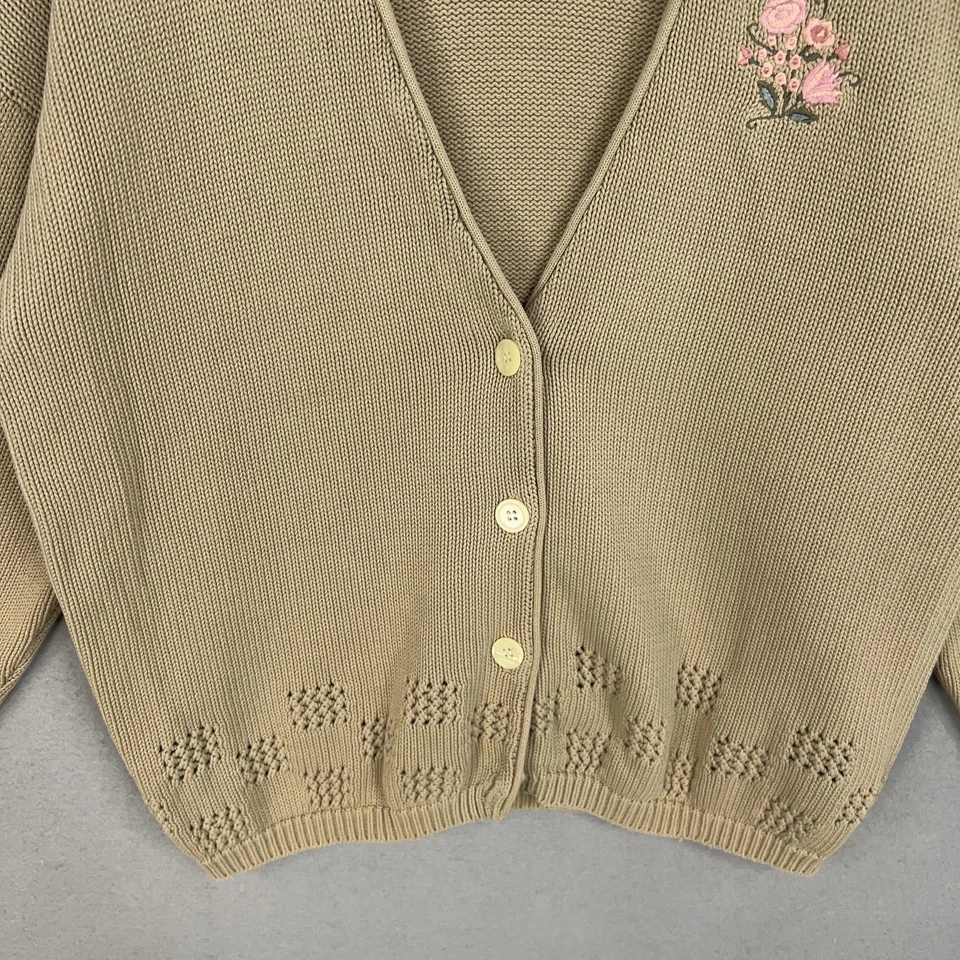 GAP Suéter Cárdigan Mujer Grande Beige Botón Frontal Cuello en V Bordado Floral Foto 3 de 4