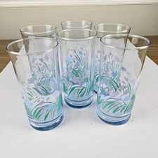 Vintage Libbey Collette Springtime Tulip Drinking Glass Set of 6 Flowers Glass