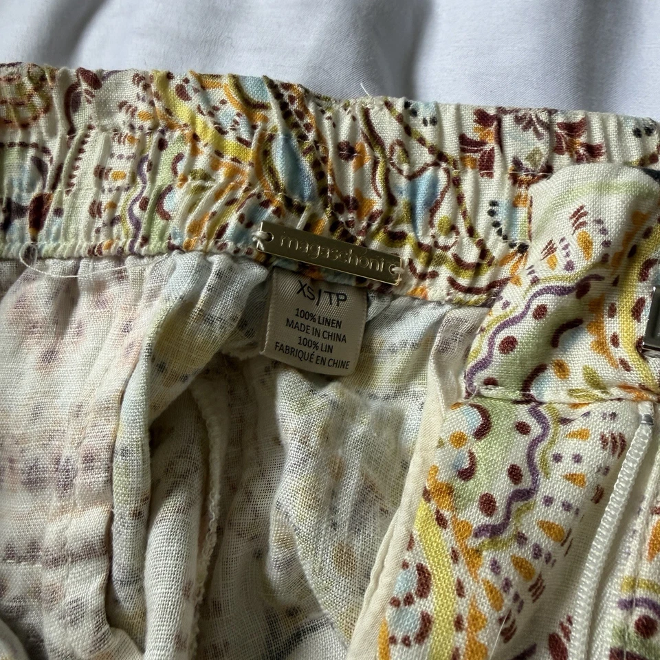Pantalones Magaschoni 100% Lino Paisley Cintura Elástica XS Pierna Ancha Foto 2 de 4