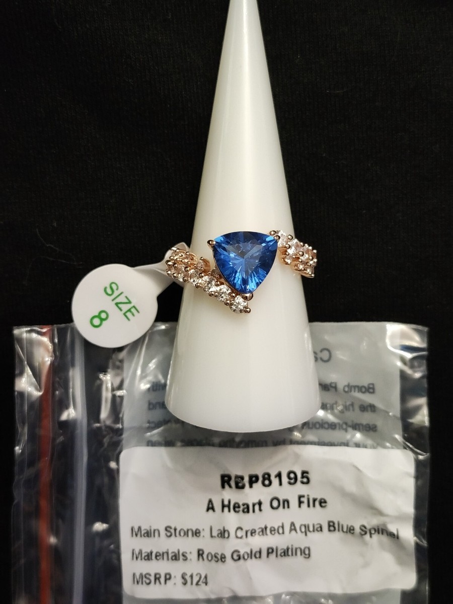 Bomb Party Ring Size 8 Rbp8195 A Heart On Fire LC Aqua Blue