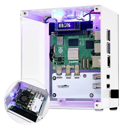 Raspberry Pi 5 Case, Aluminum Mini Tower Case with Cooling PWM Fan and RGB Co...