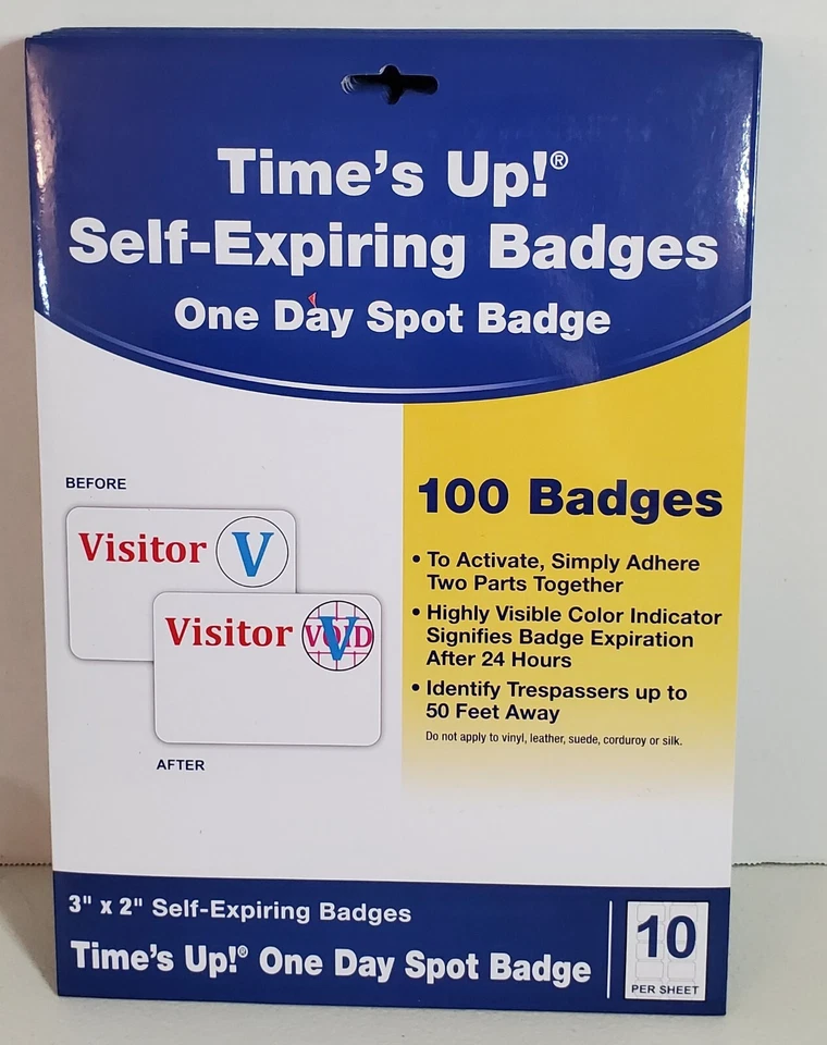 Time's Up! Self-Expiring One-Day Visitor Badges 3 x 2 10x Packs of 100 Tot 1,000 - Image 2 of 4