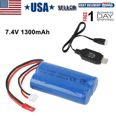 1300mAh 7.4V Battery  10C JST Plug with USB Charger for RC Car Off Road Truck
