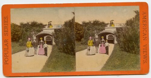 Family, Marble Bridge Mall Entry Central Park New York, Fashion Stereoview Photo - Picture 1 of 2