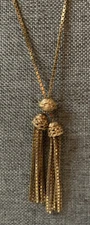 Adjustable Gold Tone Box Chain Tassels - Over The Head Adjustable/Slide Vintage