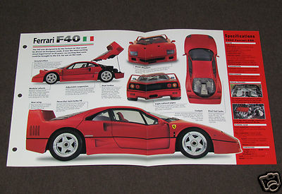 1987-1992 FERRARI F40 Italian Sports Car SPEC SHEET BROCHURE PHOTO