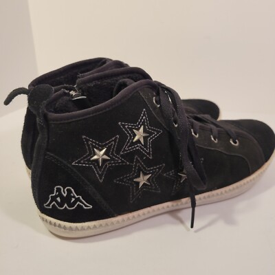 Kappa High Top Sneakers Zip Side Black Suede with Stars Women's Size 9 US 40 EUR