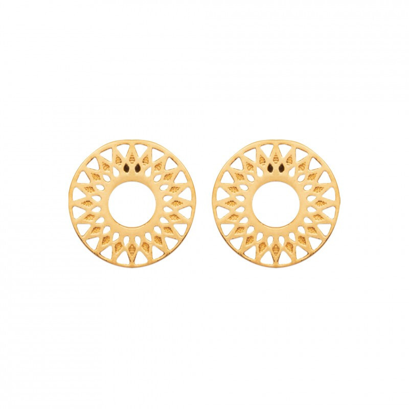 Boucles d'oreilles puces soleil dentelle plaqué or 750/000 femme sans nickel