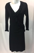 MAX STUDIO WOMEN'S SMALL BLACK MINI-RIBBED THIN KNIT SWEATER WRAP DRESS