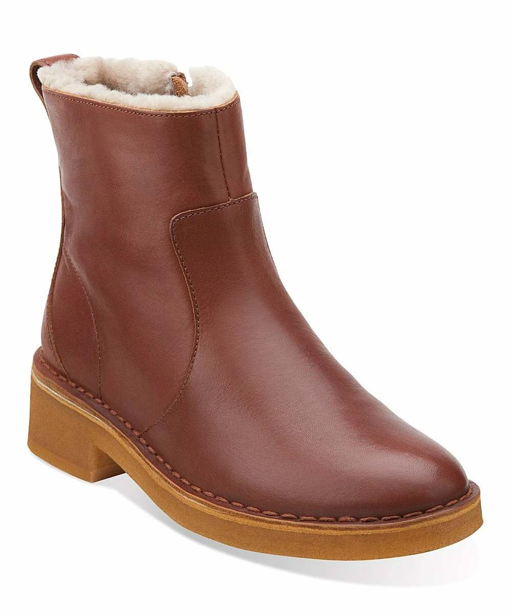 Stivaletti Clarks da donna Maru May in pelle di cognac foderati in shearling con zip taglia 8 US