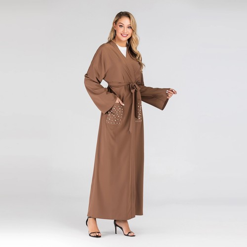 Cardigan donna musulmano aperto caftano abiti lunghi kimono islamico Dubai abiti abito - Foto 7 di 19