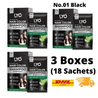 3x Lyo Hair Color Shampoo 100% Organic No.1 Black Aloe Vera Soft Smooth Shiny