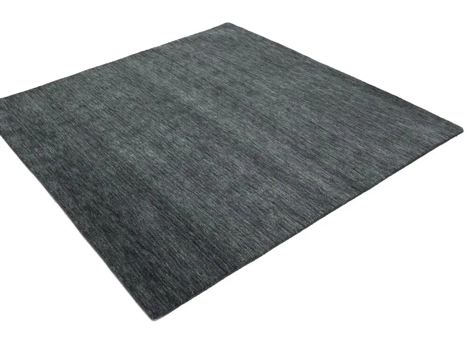 Solid Charcoal Hand-Loomed 6X6 Gabbeh Wool Square Rug Oriental Home Decor - Image 2 of 4