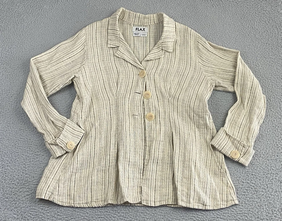 Flax Womens Size Small Jacket Shirt Top Shacket 100% Linen Pockets Oversized EXC - Image 3 of 4