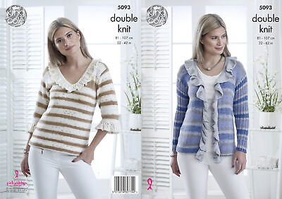 Ladies Frilly Jumper Cardigan Womens Double Knitting Pattern