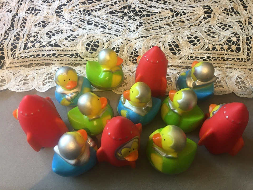 New 12 Lot RUBBER DUCKIES Astronaut Space Explorer Rocket Ship Ducks Party 2x2" - Image 3 of 4