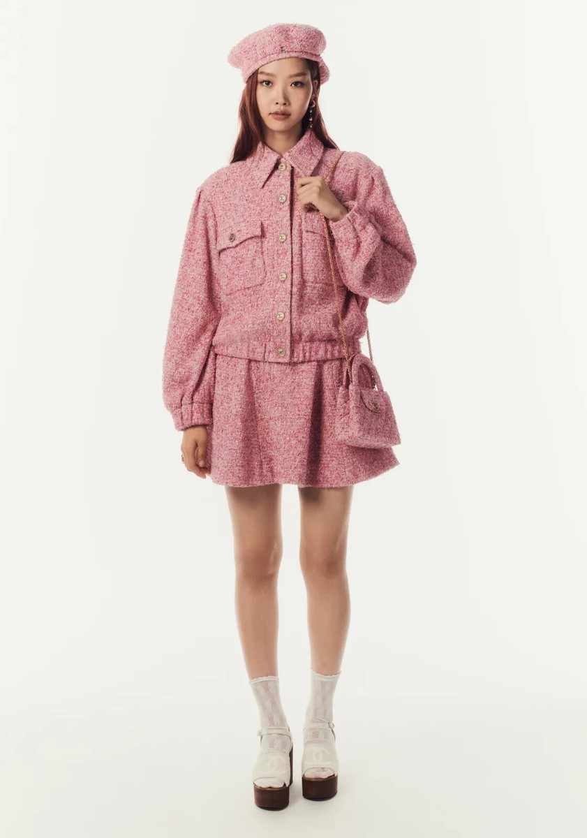 ❣️CHANEL♡ベビ―pinkタ―ンロックスカ―トスタッフuniform❣️ New Chanel 24P KELLY Nano Barbie Pink Tweed Top Handle Shopping
