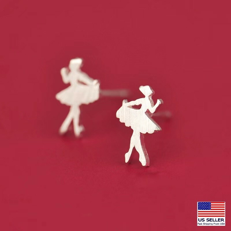 Fashion Women 925 Sterling Silver Jewelry Earrings Ballet Dancing