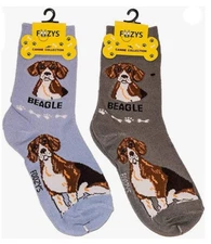 Beagle Dog Socks Fun Novelty Dress Casual SOX Puppy Pet Foozys 2 Pair 9-11 Size