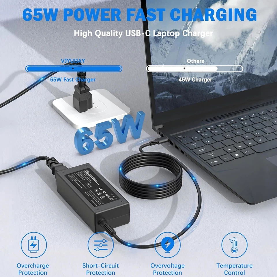 65W USB C Type C for Acer Chromebook Lenovo/HP/Asus/Samsung Power Laptop Charger - Image 2 of 4
