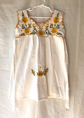 Girls Floral Yellow Flowers Embroidered Sun Dress Sleeveless Pullover Boho