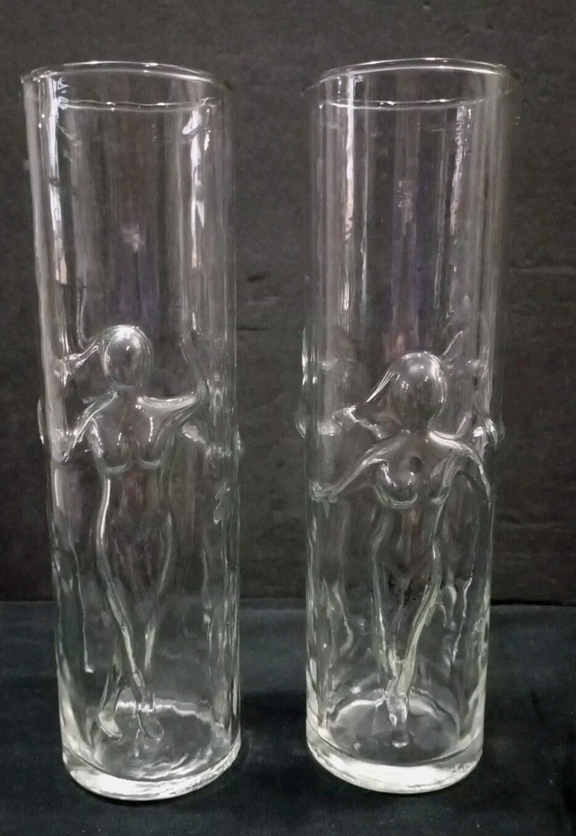 Pair Vintage Libbey La Femme Naked Woman Clear High Ball Glasses L