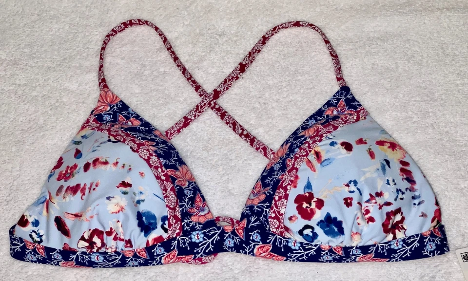LUCKY BRAND Gypsy Floral Blue Banded Triangle Top Hipster Bikini Swim Suit Jrs M - Image 2 of 4
