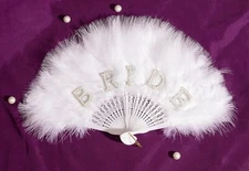 Bridal Feather Hand Fan,Wedding Bride Gift, Pearl Letter Fan