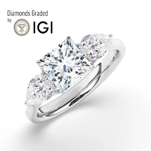 Princess Solitaire Labgrown Diamond Trilogy Ring Platinum 1.60 Ct E VS1