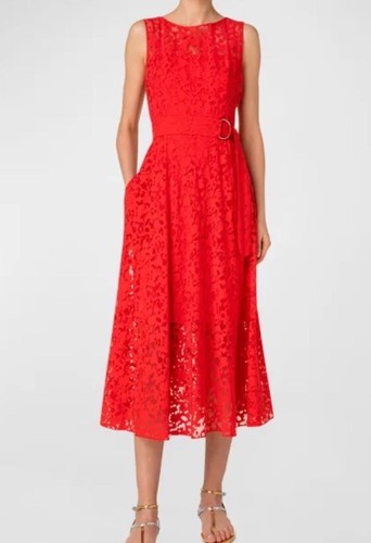 $1590 AKRIS Punto Kaleidoscope Organza Belted Midi Dress Size 2 US