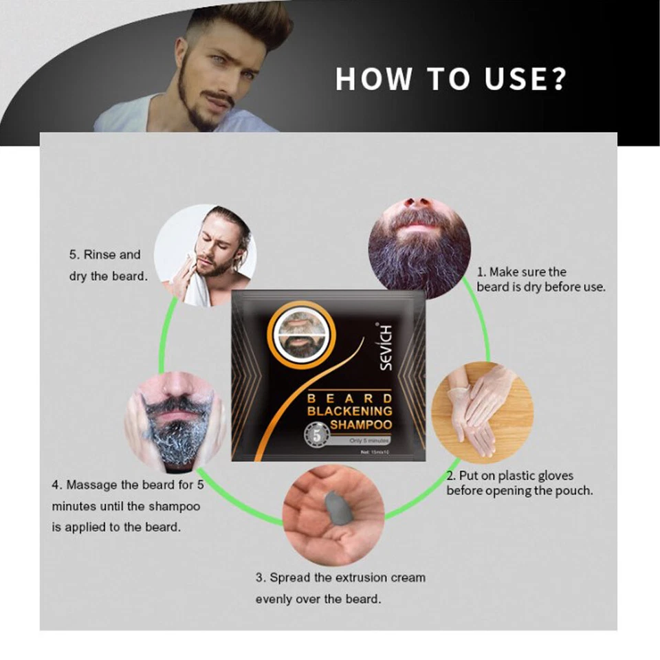 Champú de tinte de cabello simple para barba negra para hombres oscurecimiento permanente coloración del cabello Foto 3 de 4