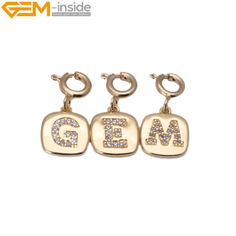 14K Yellow Gold Filled CZ Initial Letter Pendant Charms Jewelry Making  9x11mm