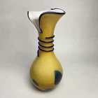 Vintage Large Art Glass Lavorazione Arte Murano Amber Blue Tulip Vase 12” Italy