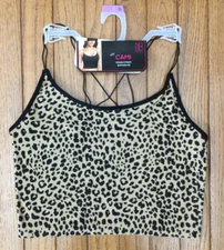 NO BOUNDARIES NOBO Leopard Cami Top T-shirt Stretch Ribbed Double Strap Sz XL