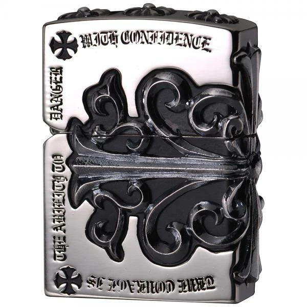 Zippo Gothic Silver Side Arabesque Cross Full Metal Jacket Japan