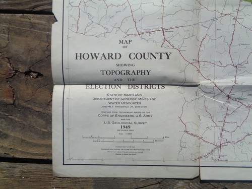 Vintage 1949 LARGE MARYLAND MAP - HOWARD COUNTY Topography & Election Districts - Picture 2 of 11