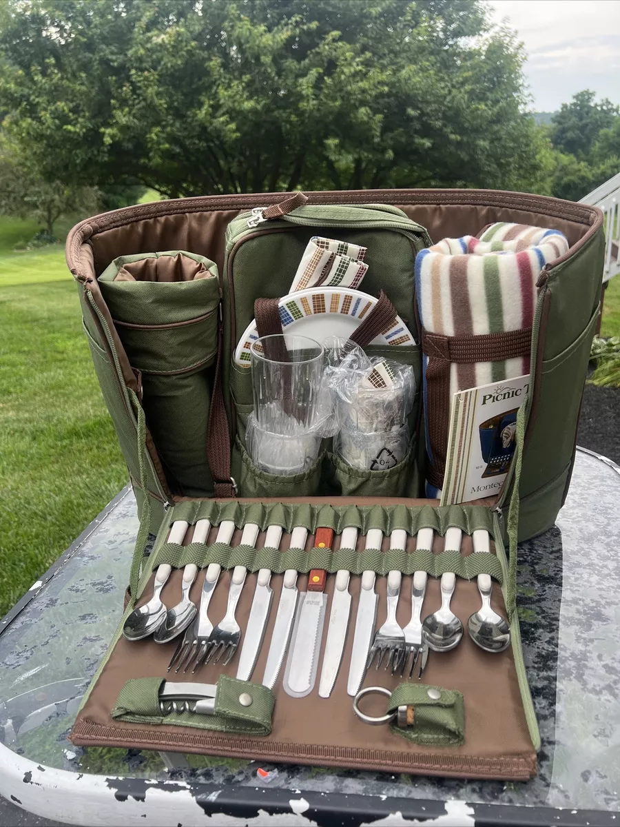 New Picnic Time Pine Green Montecito Picnic Tote Service For 4