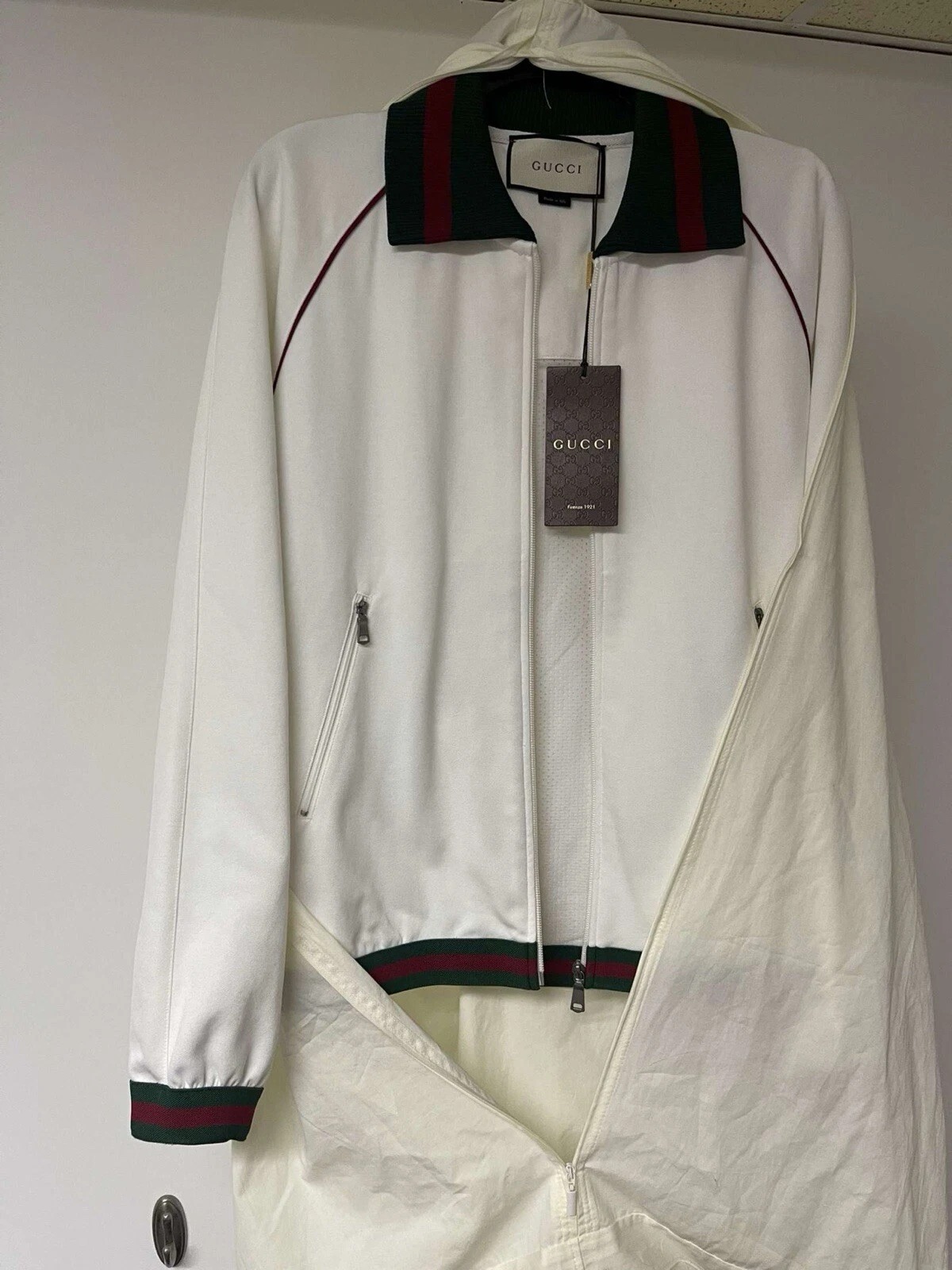 Gucci Track Jacket Uomo XS Taglia 48 $1800 MSRP Bianco Rosso Verde Web