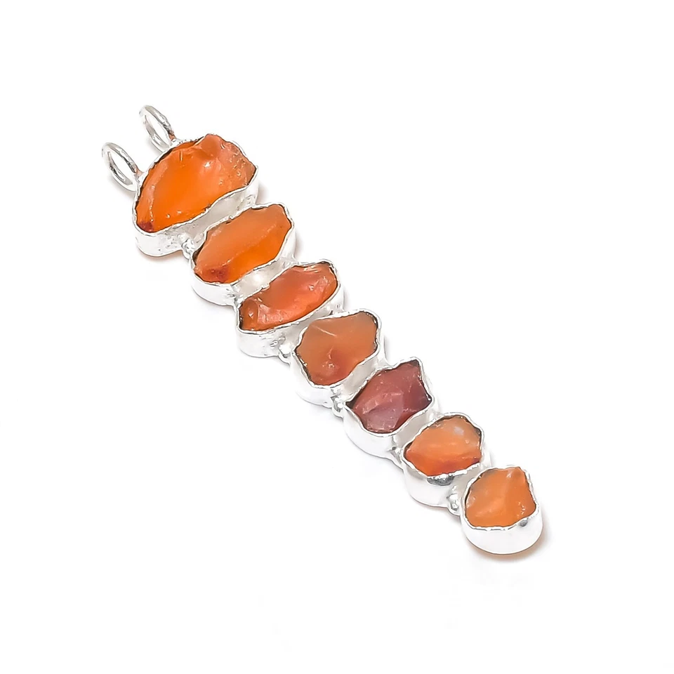 Naturale Corniola Grezzo Ciondolo Antico 925 Argento Gioielli Per Compleanno - Immagine 4 di 4