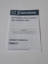 Vintage Emerson Portable Stereo System with CD Cassette Manual Only Model PD6511