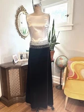 JS Boutique vintage Evening Gown Formal Dress Beaded Waist Black Velvet Long - 4