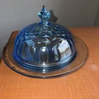 Aunt Polly Round Depression Glass Blue Butter Dish w/lid