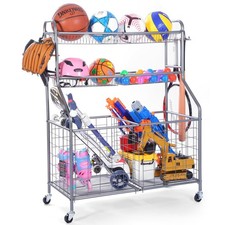 WEYIMILA Ball Organizer for Garage, Steel 35.6" L x 16.4" W x 46.8" H, Gray