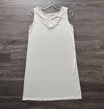 Vintage Ivory Nightgown Pink Floral Embroidery Lace Trim Small Coquette Babydoll