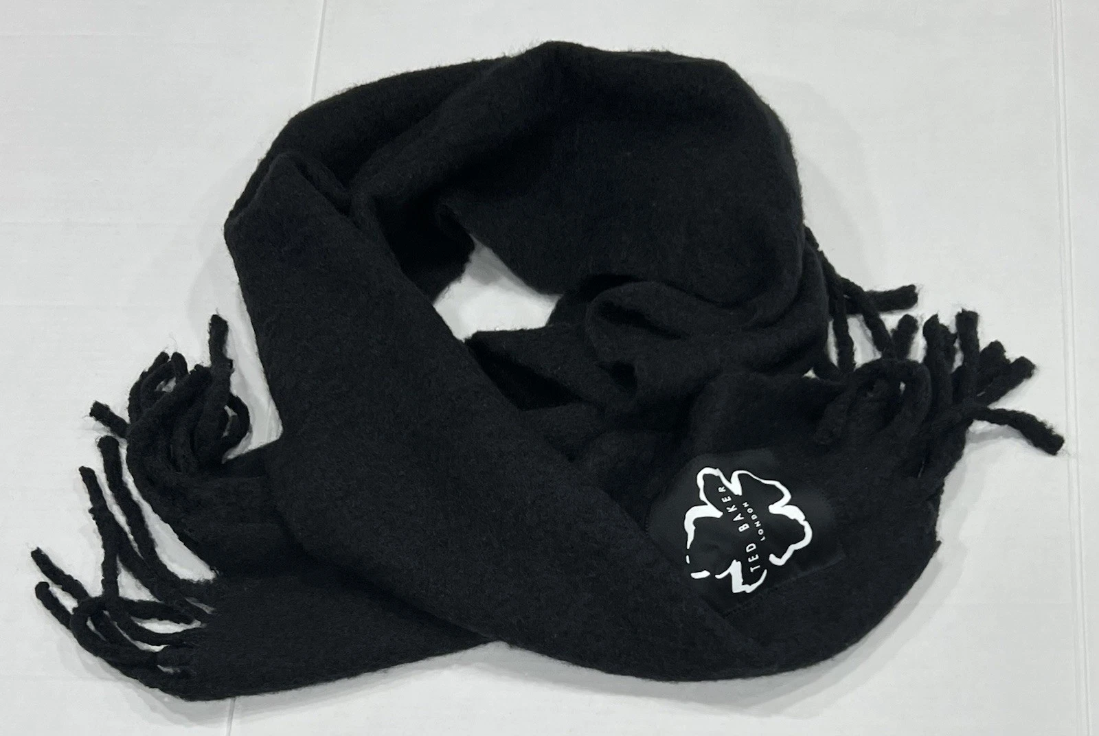 Ted Baker Tiba Oversized Scarf Tassels Soft Wool Blend 76” Black NWT