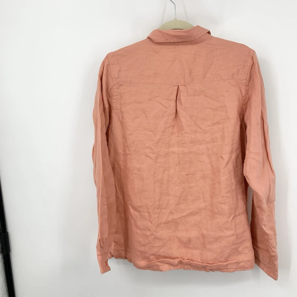 Camisa feminina LL Bean tamanho médio coral rosa botão para baixo forro superior linho - Imagem 4 de 4
