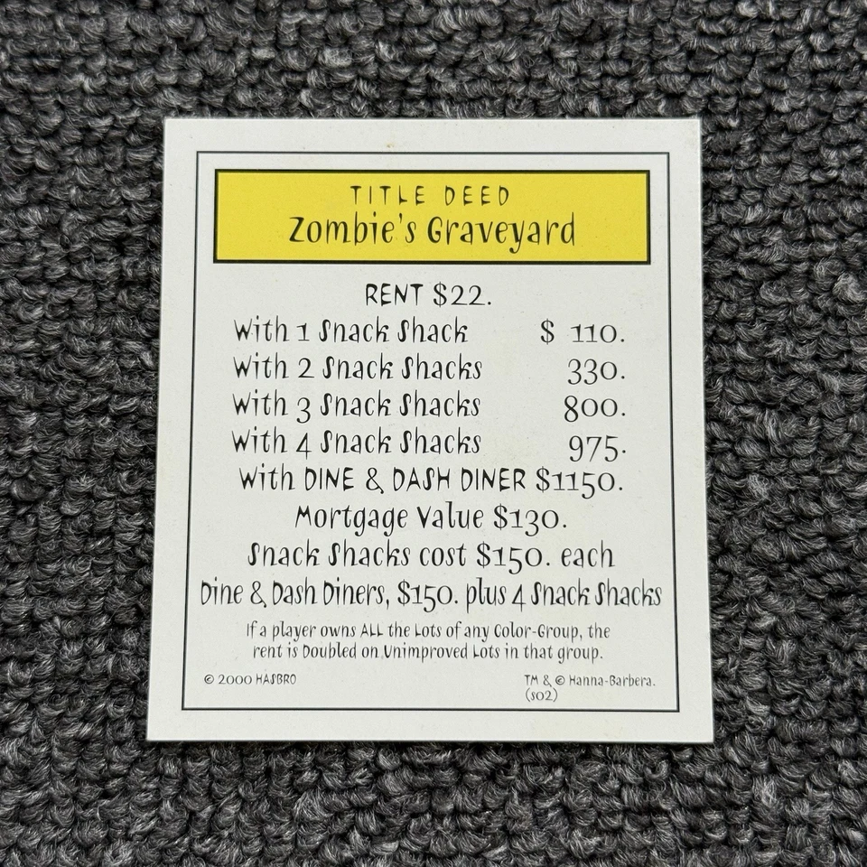 Scooby Doo Monopoly Collector's Edition Yellow Replacement Title Deed Cards - Image 2 of 4