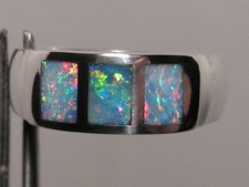 Multi Colored Opal Ring - Solid Gem Australian Opal .925 Silver SIZE 8 3/4 US