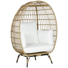 Image of Outsunny PE Rattan Egg Chair w/ Padded Cushions for Garden, Khaki