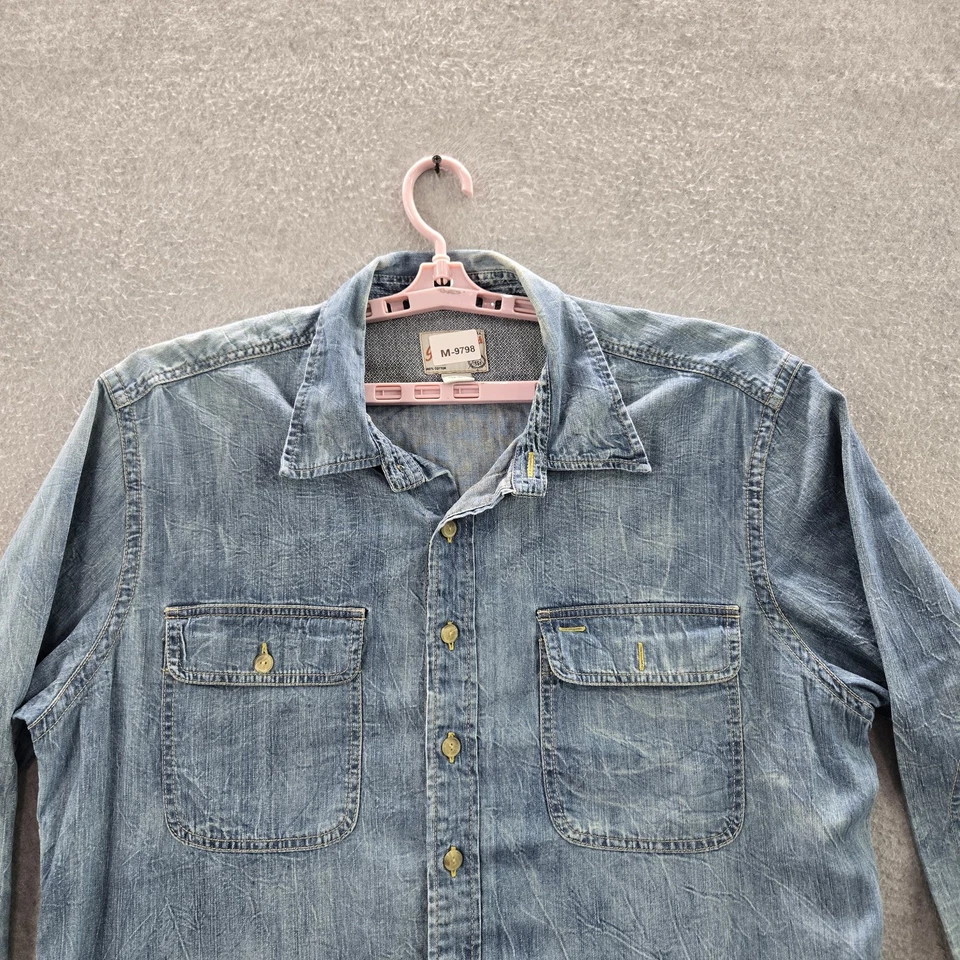 Camisa con botones Gap Jeans para hombre XL azul denim occidental manga larga trabajo Foto 3 de 4
